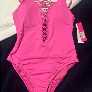Lilly Pulitzer Fuchsia Lace-Up One Piece Swimsuit